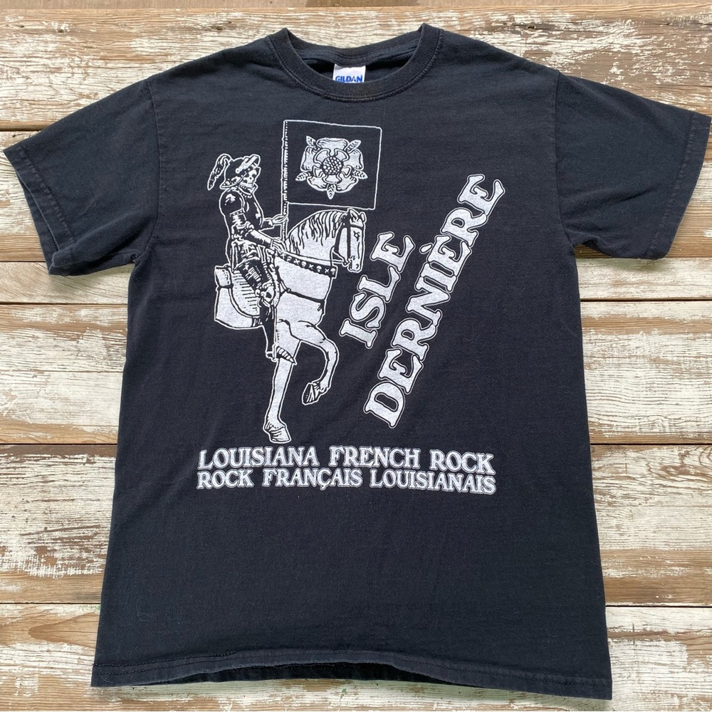 Black band tshirt, Isle Derniere, french blues rock, knight on horse, Small